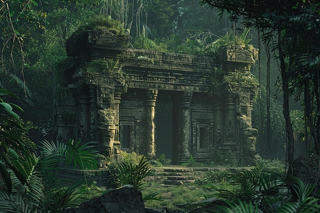 Photo enigmatic ruins of an ancient temple in the jungle