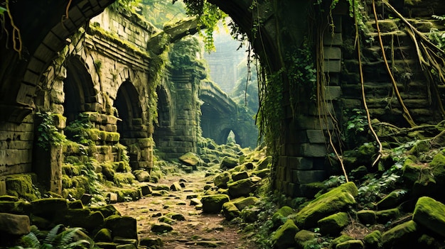 Foto enigmatiche rovine di una civiltà passata inghiottita dalla natura