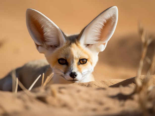 The Enigmatic Stare of the Fennec Fox in Desert Dunes