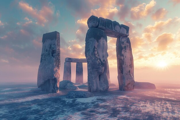 Photo enigmatic stonehenge formations against the sky oc