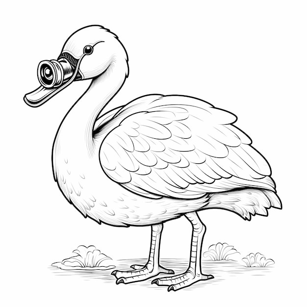 Foto enigmatic swan seeker pagina da colorare stampabile dettagliata con binocoli animale