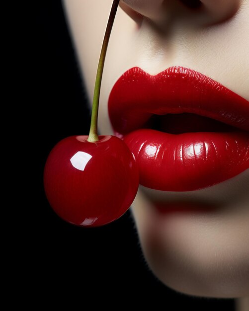 Photo the enigmatic temptation a geisha's red candied cherry lips