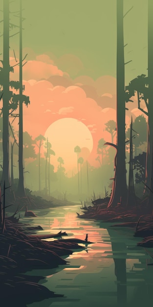 Enigmatic Tropics A Pixarinspired Swamp Illustration With Muted Pastel Texture