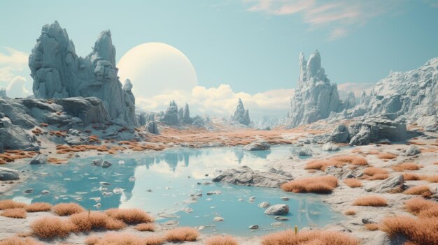 Enigmatic Water Alien Planet Landscape