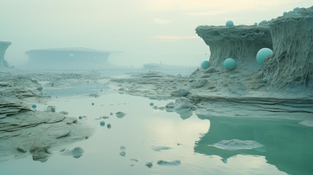 謎めいた水のエイリアンの惑星の風景