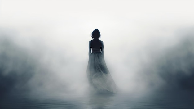 Photo enigmatic woman in mist a gothic romanticism artwork