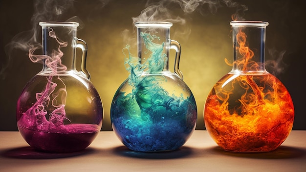 enigmatic world of alchemical transformation Watch as a symphony of diverse liquids merge and intertwine creating a mesmerizing display that symbolizes the profound and mysterious nature of change