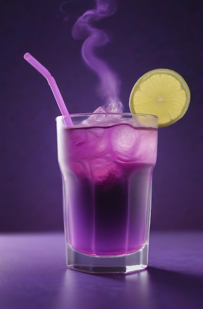 Foto enigmatisch elixir vibrant glowing purple drink in een dynamic product hero shot gegenereerd door ai