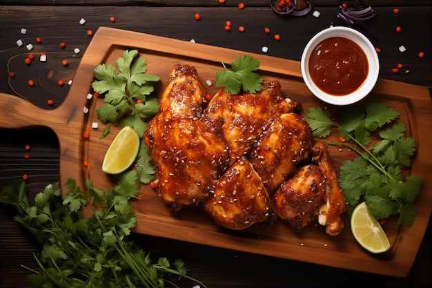 Enjoy Dinner at the Cozy Dining Area with Chicken Honey Chipotle Glazed on the Wooden Table