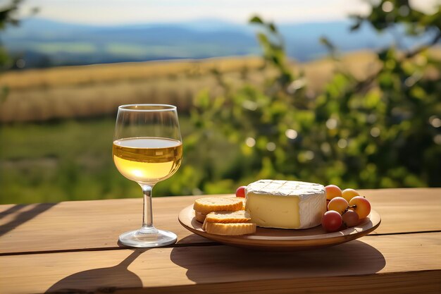 Enjoy the Garden Nature View with Easy Baked Brie and Drink for Brunch on the Outdoor Wooden Table