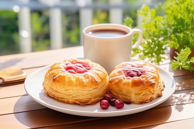 Enjoy Lunch Snacks at the Back Yard with Puff Pasty Cranberry and Juice on the Wooden Table