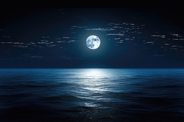 Enjoy the sight of the full moon rising over an empty ocean at night This fantastic view brings