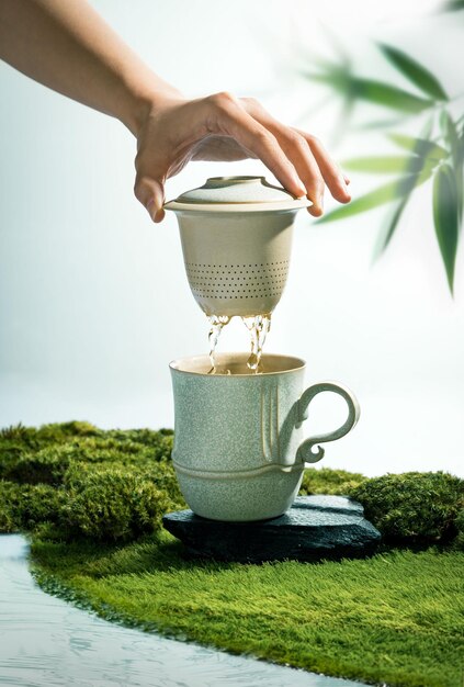 Enjoy tea at home in Asian style Woman drinking tea in the morning to stay lucid throughout the day