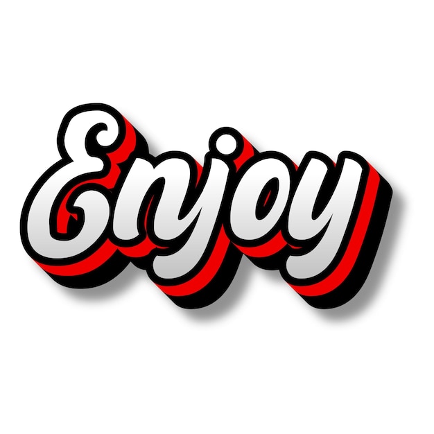 Enjoy Text 3D Silver Red Black White Background Photo JPG