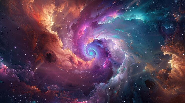 Photo enjoy this captivating colorful and cosmic swirl a stunning nebula in vibrant dynamic motion aig62