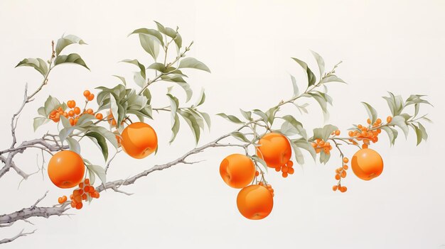 白い背景に分離した枝を持つ楽しいオレンジ