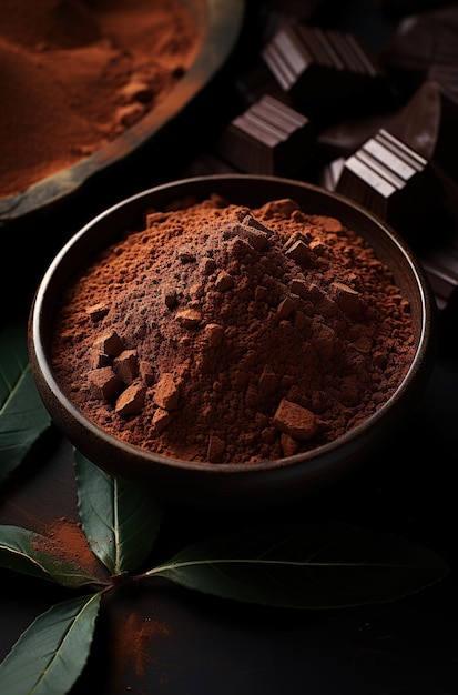 Фото Наслаждаясь выпечкой какао-порошка и шоколадных кусочков с специями на деревянном столе