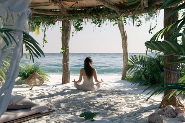 Foto godersi una sessione di yoga sulla spiaggia