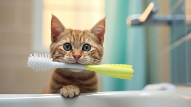 Photo enjoying cleansing process playful and wet cat