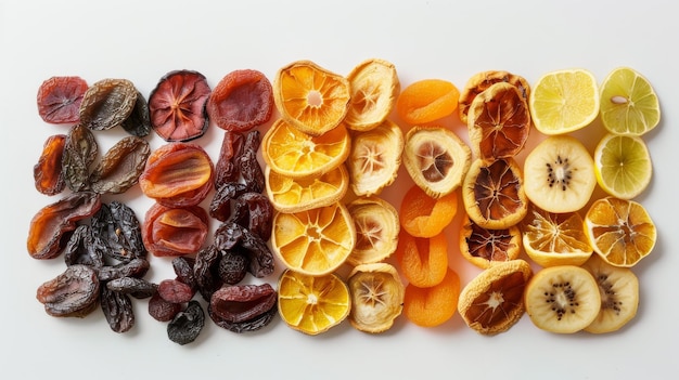 Photo enjoying dried fruit medley as a healthy snack on white background