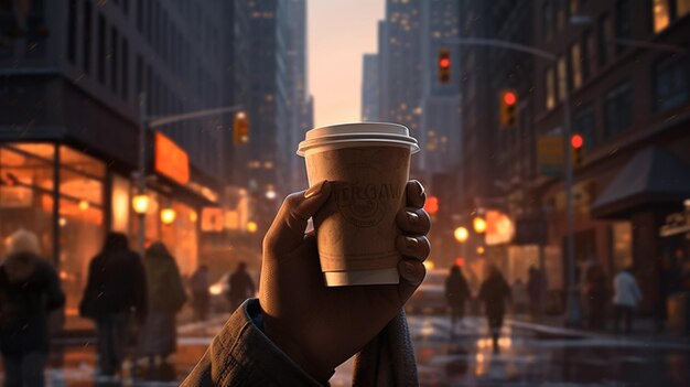 enjoying a hot latte in the city