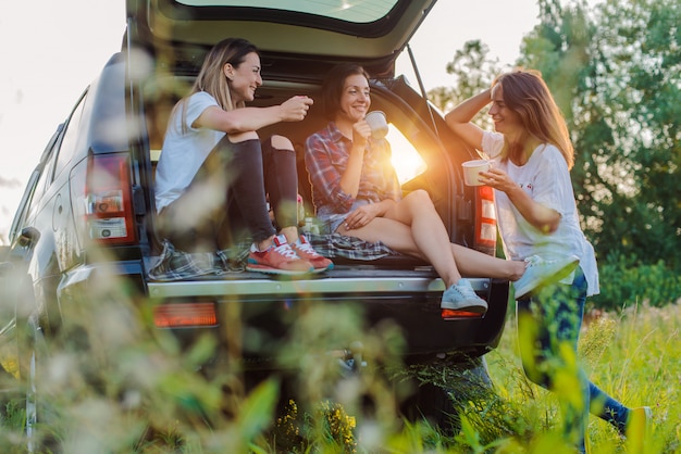 Enjoying the rest and socializing on a picnic trip with your best friends.