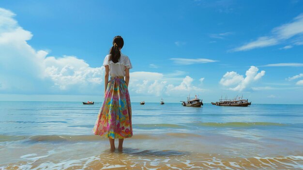 Enjoying the Sea Breeze in a Colorful Skirt