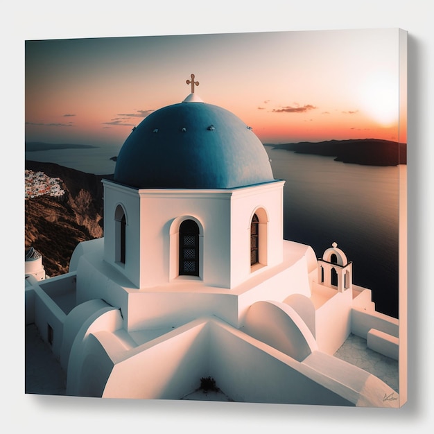 Enjoying the Sunset from the Blue Dome Church in Oia Santorin Greece AI