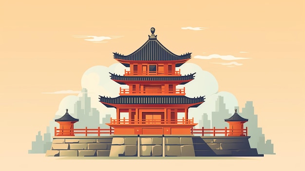 Enkele Chinese toren cartoon flatflat illustratie Minimali Generatieve ai