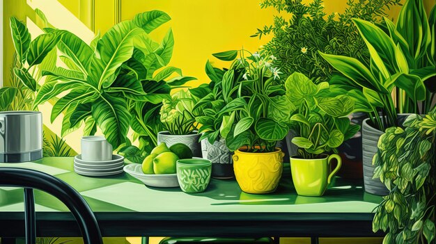 Enkele groene planten in keukenhuis Generatieve ai