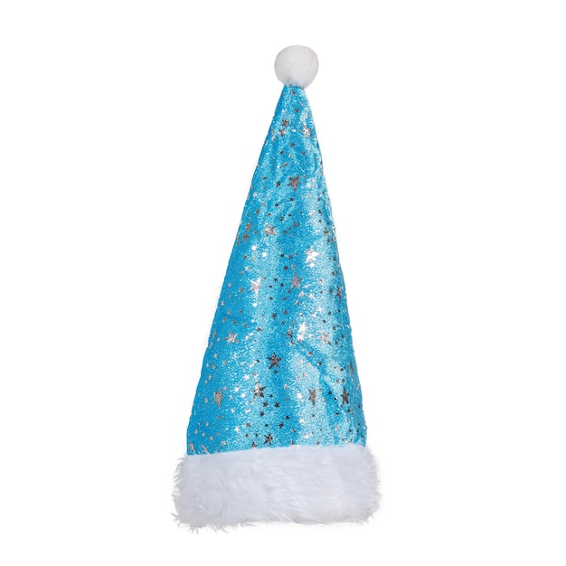 Enkele kerstman blauwe hoed geïsoleerd op een witte achtergrond