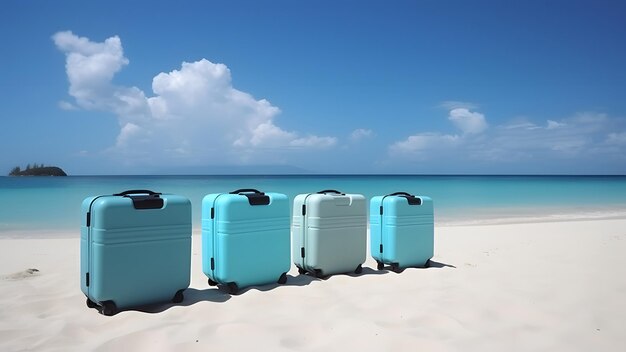 Enkele moderne koffers op het strand van het tropische resort op zonnige dag neuraal netwerk gegenereerde kunst