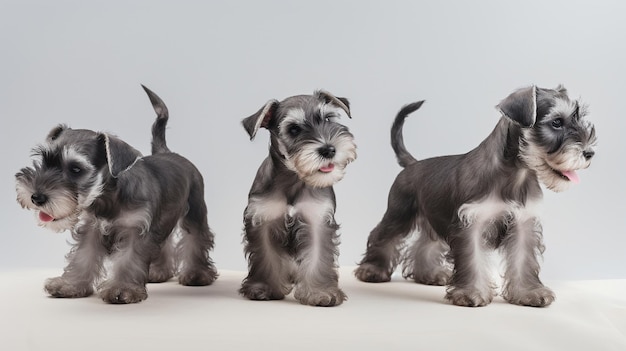 Enkele schattige dwergschnauzer-puppy's op een minimalistische achtergrond Generatieve AI