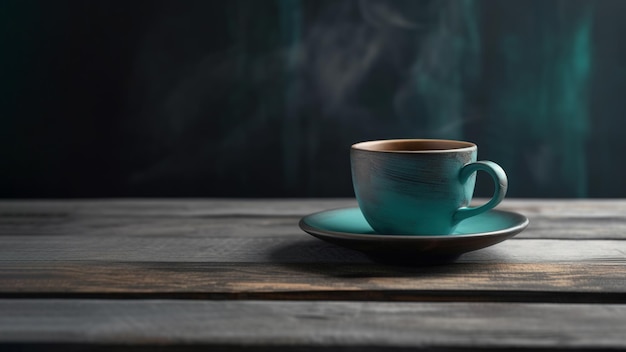 Enkele turquoise kop koffie op een tafel Generatieve AI