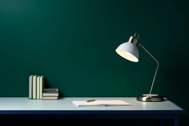 Photo enlightening efficiency illuminated office work desk on a dark blue green background