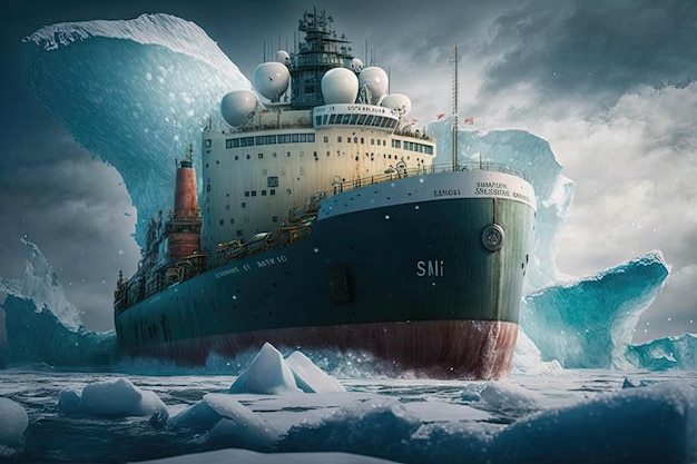 Enorm krachtig schip voor arctische reizen en ijsbreker