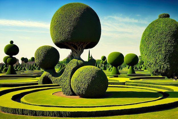 Enorm park met groene planten tuinkunst topiary boom