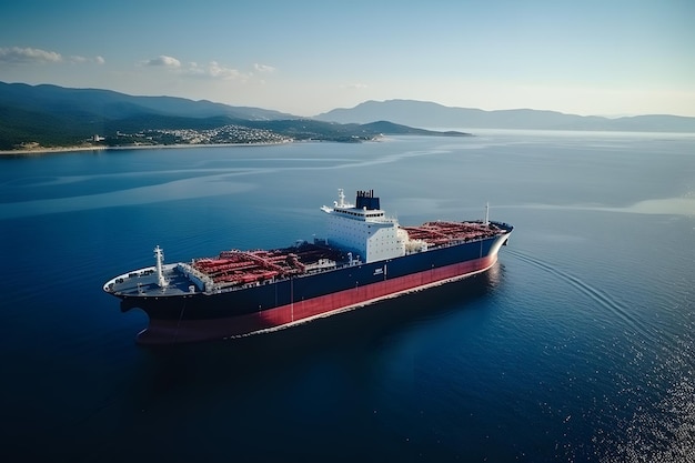 Enorme LNG-tanker die schip vervoert