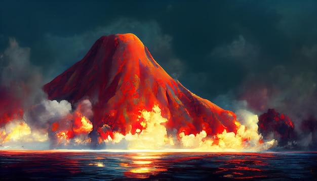 Enorme vulkaanuitbarsting Een grote vulkaan die hete lava en gassen uitbarst in de atmosfeer 3D Illustra