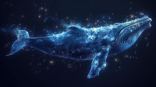 Enormous Blue Whale Floating Among Stars