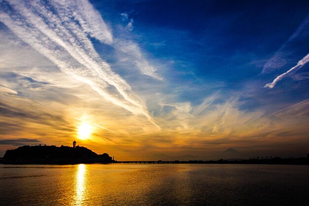 Enoshima of silhouette and sunset