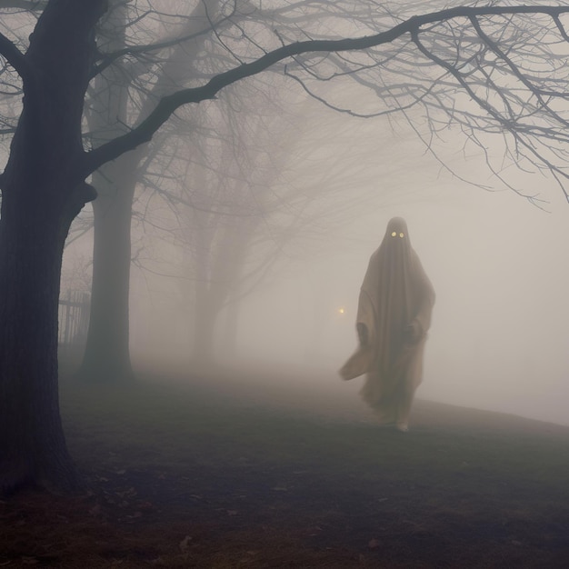 包まれた精霊 霧の中から現れる幽霊のような存在