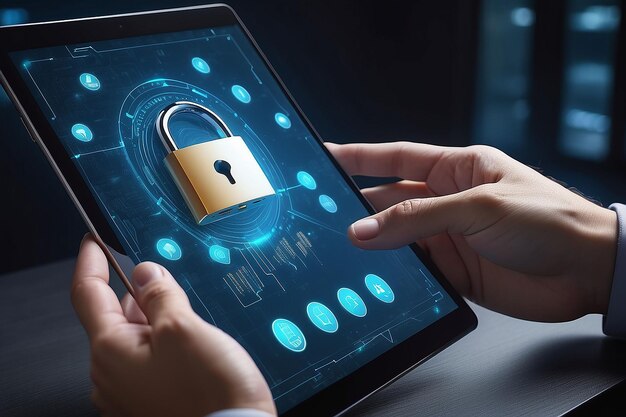 Ensuring Cyber Security Hand Holding Padlock Icon for Data Protection