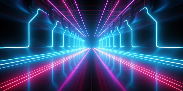 Photo enter a futuristic realm where neon lights bathe a lengthy corridor in a cyberinspired backdrop