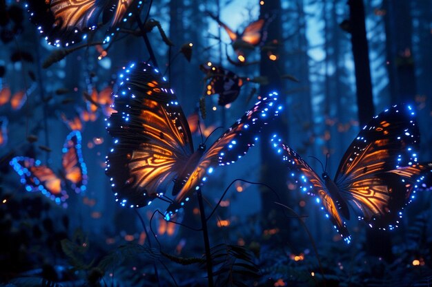 Photo enter a realm where bioluminescent butterflies fil generative ai