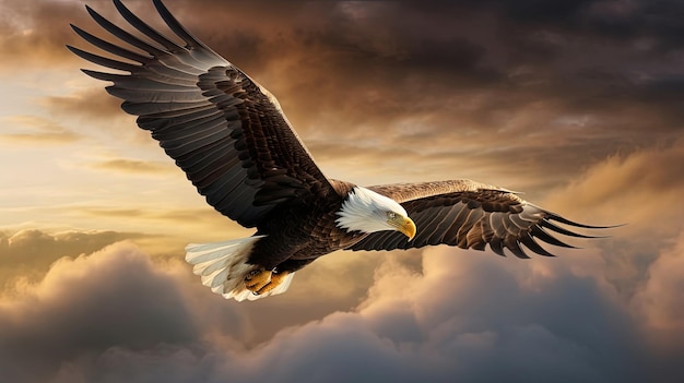 Enter the realm of wonder as you observe a majestic eagle soaring through the cottonlike clouds its regal presence commanding attention Generated by AI