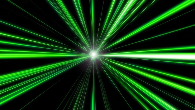 緑地のワープに入る高速飛行の光の縞模様の抽象的な背景スピードラインアンプストライプ