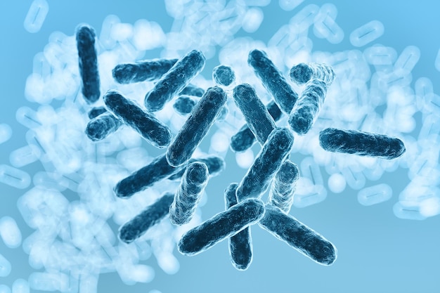 Photo enterobacteriaceae gramnegative rodshaped bacteria part of intestinal microbiome and causative agents of different infections 3d rendering escherichia coli klebsiella enterobacter and other