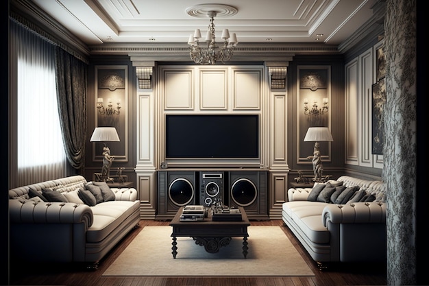 Entertainment Room in Luxury Home Generative Ai