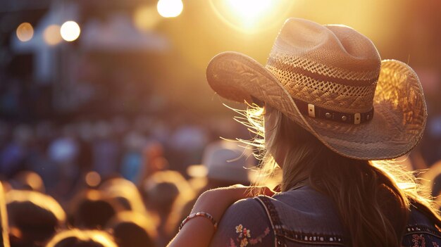 Enthousiaste fan in een stijlvolle cowboyhoed tijdens een muziekconcert